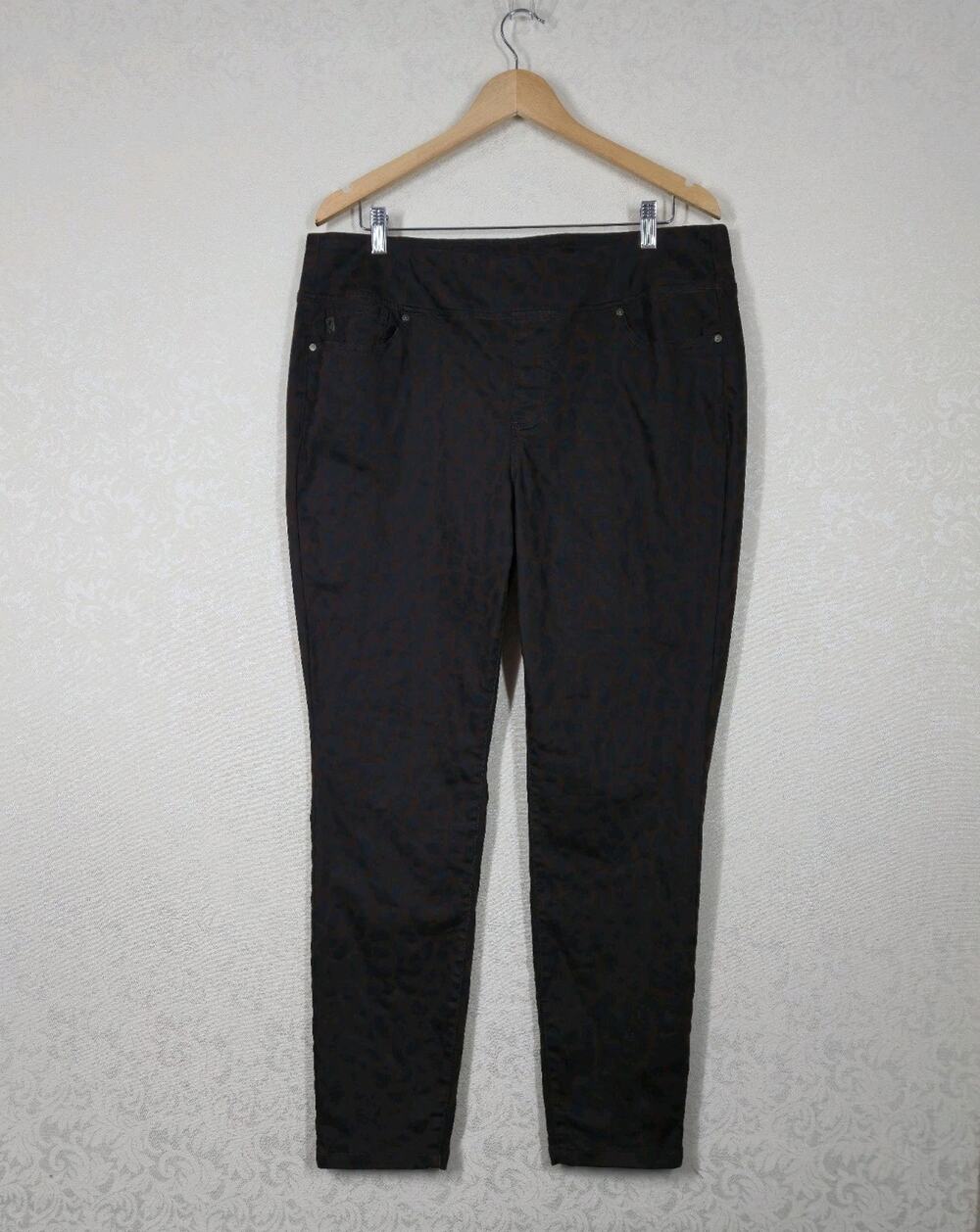 Belle by Kim Gravel Pants 18W Brown Black Leopard Animal Print Pull On Ankle Zip